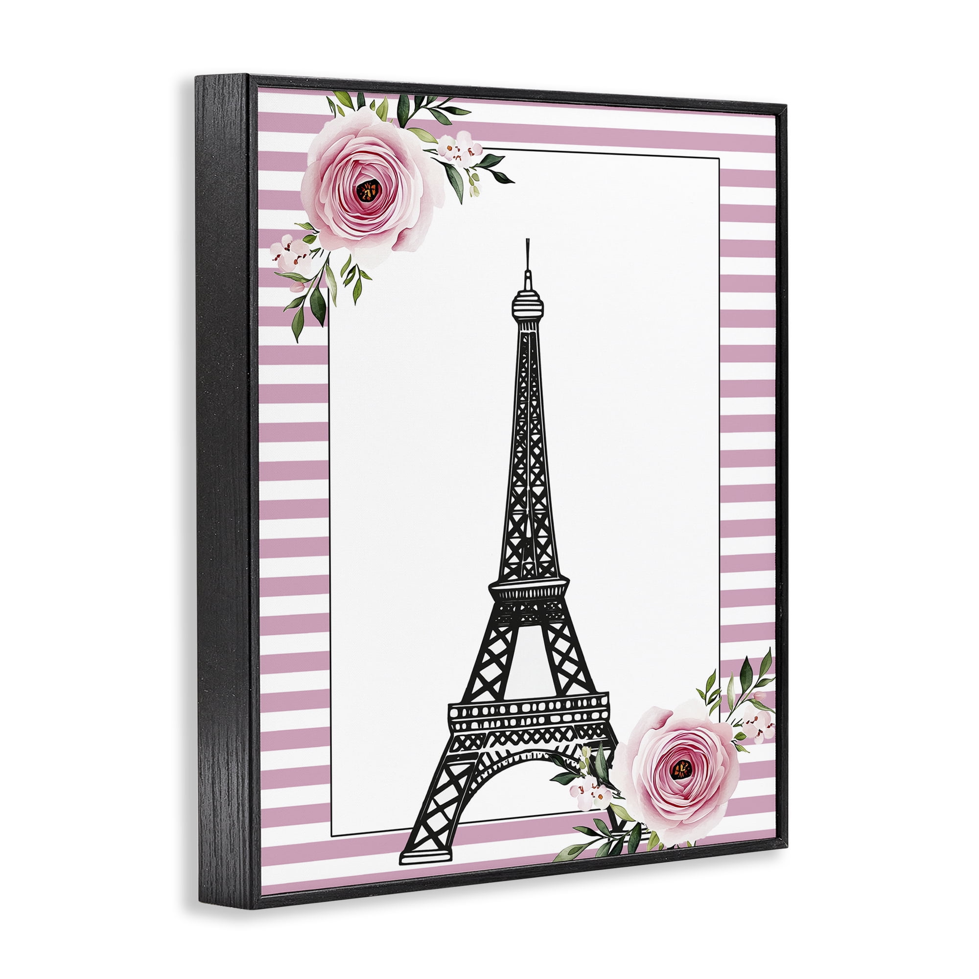 Parisian Tower & Roses Black Framed Giclee Art, design by Christine Simpson Art