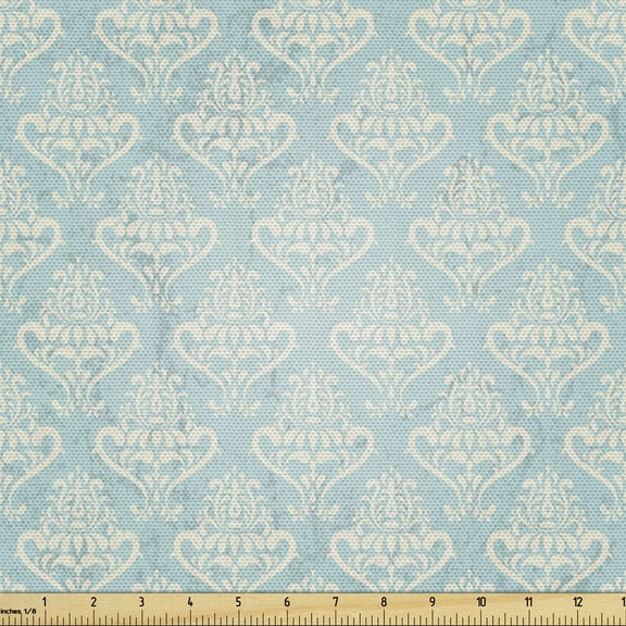 Ambesonne Turquoise Fabric by the Yard Upholstery, Medieval, 1 Yard, Bluegrey Cream