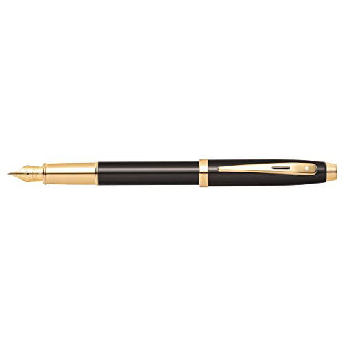 Sheaffer 100 Glossy Black Lacquer Fountain Pen with Gold Tone Appointments and Fine Nib