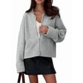 thumbnail image 3 of Female'S Chunky Knit Zip-Up Cardigan Sweater,Fall Open Front Long Sleeve Ribbed Knit Outerwear Coats Grey M, 3 of 8