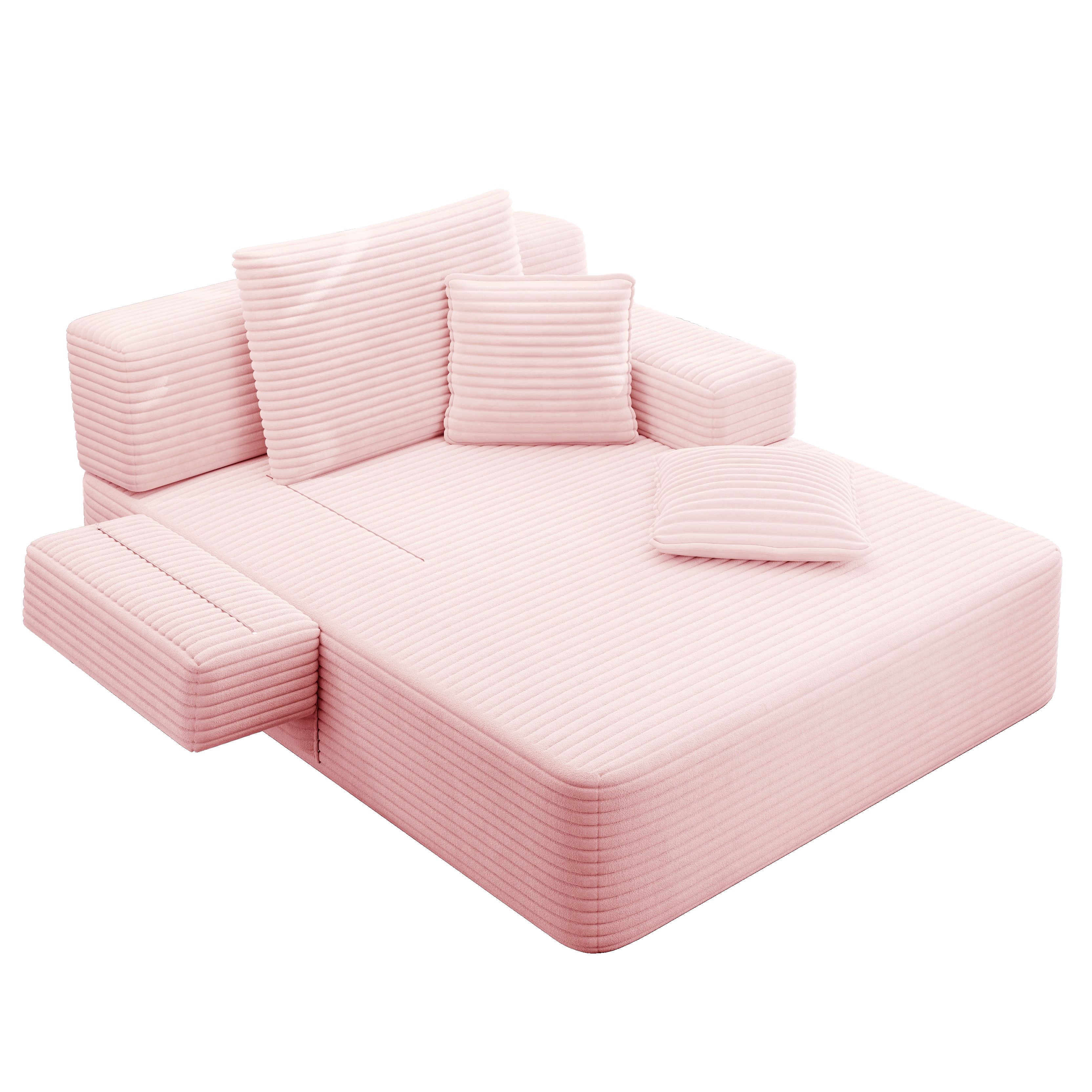 Alvantor Oversized Corduroy Convertible Chaise Lounge Sofa Bed, Baby Pink