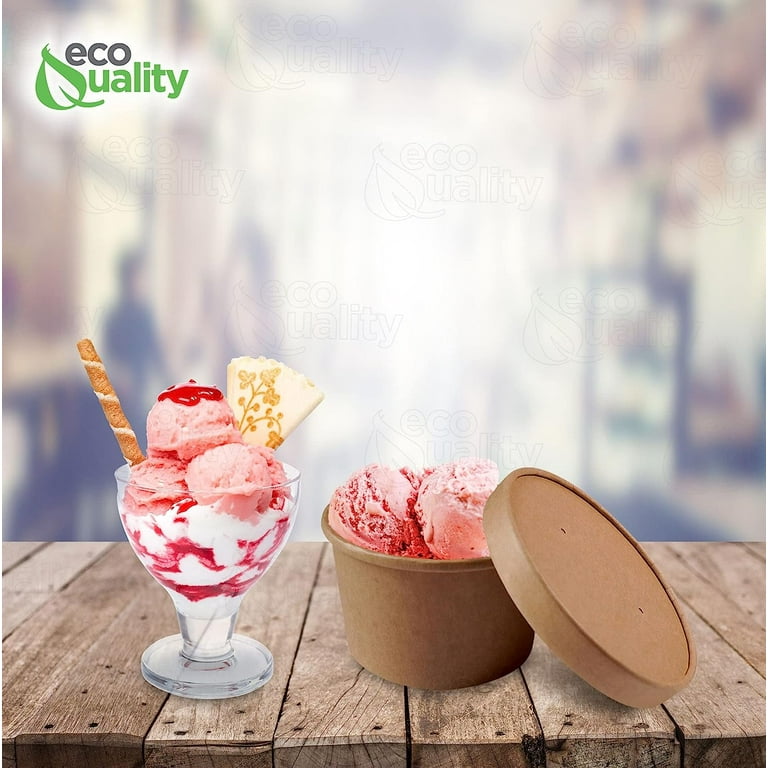 [150 Pack] 16 oz Disposable Kraft Paper Soup Containers with Plastic Lids - Pint Ice Cream Containers, Frozen Yogurt Cups, Restaurant, Microwavable