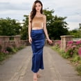 thumbnail image 2 of Women's High-Waisted Satin Maxi Skirt - Medium, Navy, 2 of 7