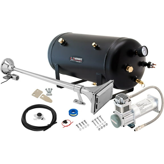 Vixen Horns Train Horn Kit for Trucks/Car/Semi. Complete Onboard System- 200psi Air Compressor, 5 Gallon Tank, 1 Trumpet. Super Loud dB. Fits Vehicles like Pickup/Jeep/RV/SUV 12v VXO8350/1167C