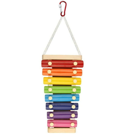 Pet Parrots Macaw Chicken Toy for Chicken Xylophone Dangling Bird Toy with 8 Metal Keys Colorful Rainbow