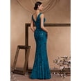 thumbnail image 4 of Elegant Long Sequin Formal Dress V-Neck Slit Design, Stretchy Fitted Glamorous, 4 of 6