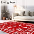 thumbnail image 2 of ODIKA 8'x10' Machine Washable Non-Slip Area Rug, Festive Snowflake Wonderland Holiday Accent With Elegant Deer Motif High Traffic Rug, Red, 733021, 2 of 7