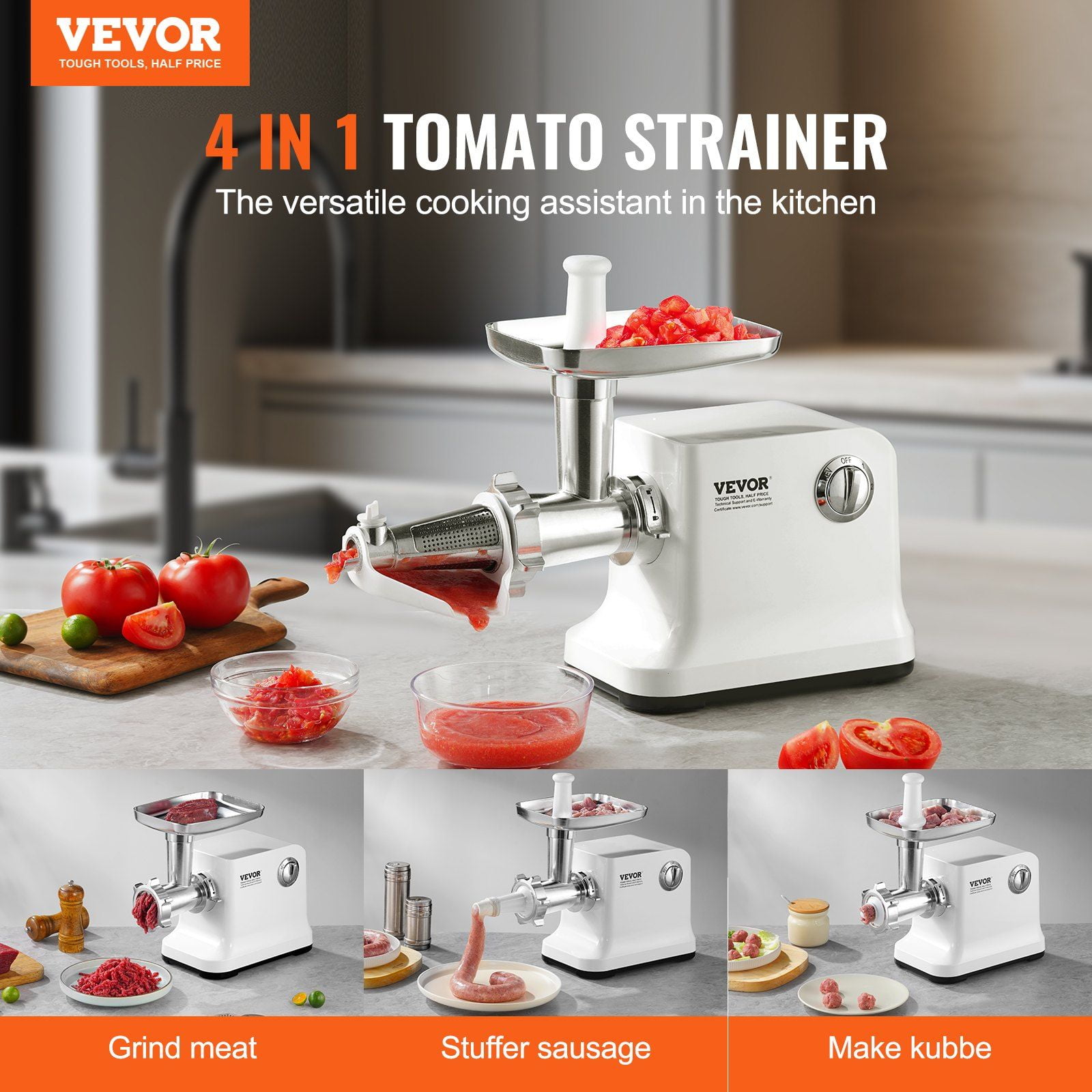 5.5 LBS/Min 700W Electric Tomato Strainer - Home Tomato Sauce Maker Machine, Food Mill for Canning, Puree, Juicing (Stainless Steel)
