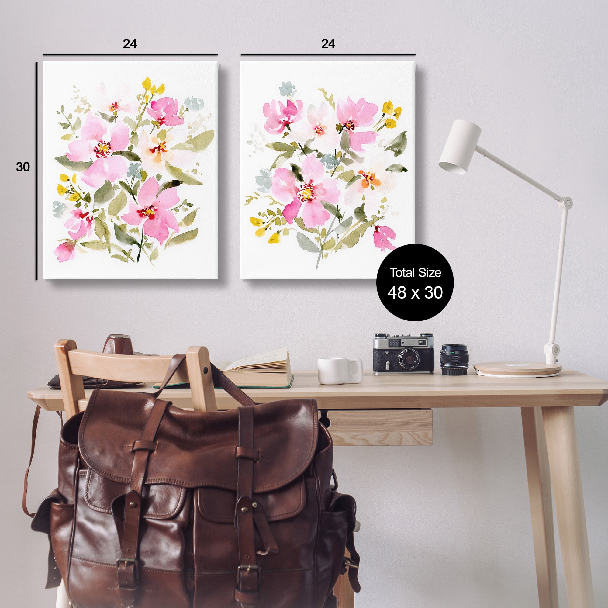 Stupell Industries Pink Scattered Blooms Botanical & Floral Painting Gallery Wrapped Canvas Art Print Wall Art, 24 x 30, Set of 2