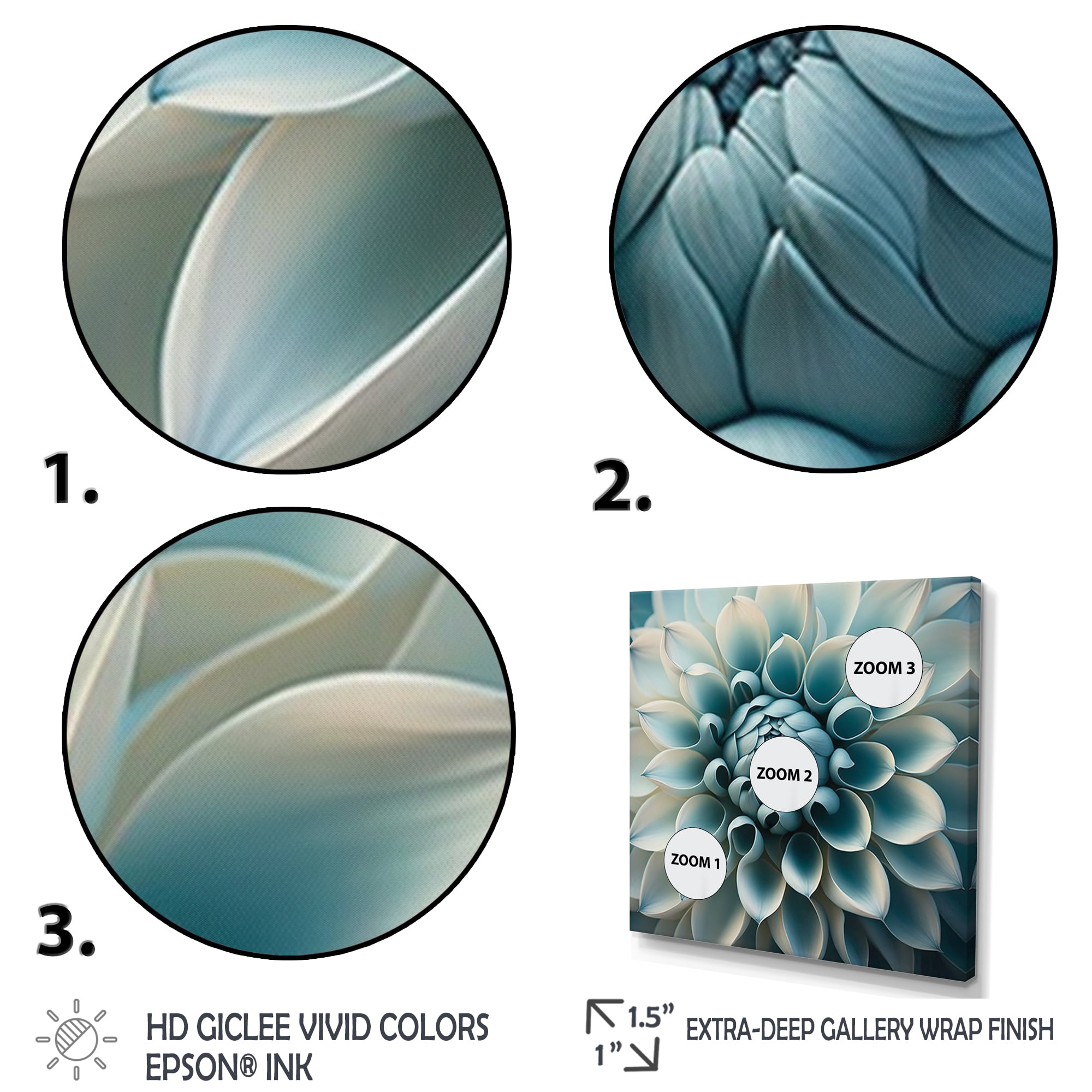 Designart Blue,White Dahlia Flowers I Canvas Wall Art