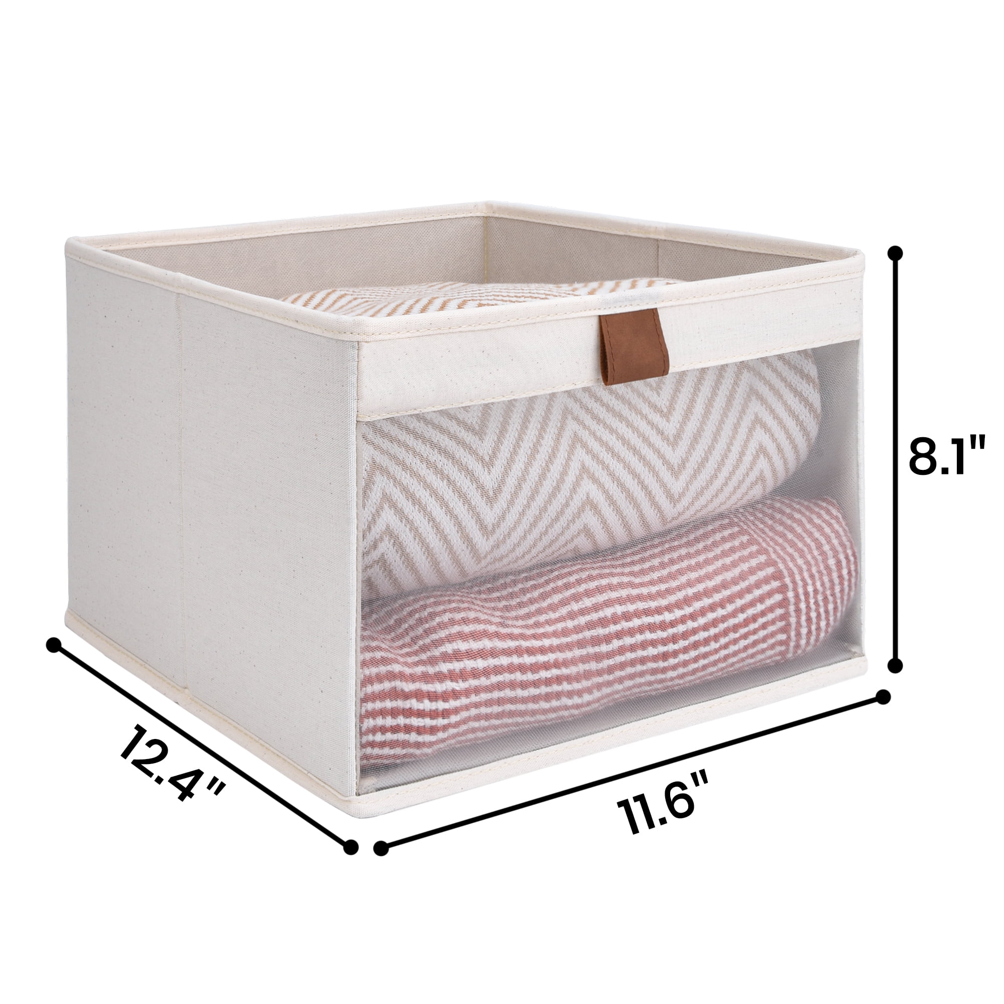 Foldable Storage Bins With PVC Window, Fabric Collapsible Storage Box For Closet Organization, Stackable Container, White, 12.4"x11.6"x8.1"