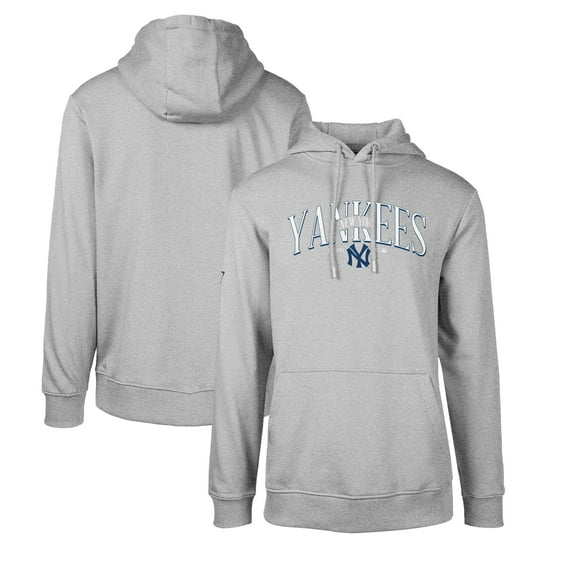 Men's Levelwear Gray New York Yankees Cooperstown Collection Podium Retro Spellout Pullover Hoodie