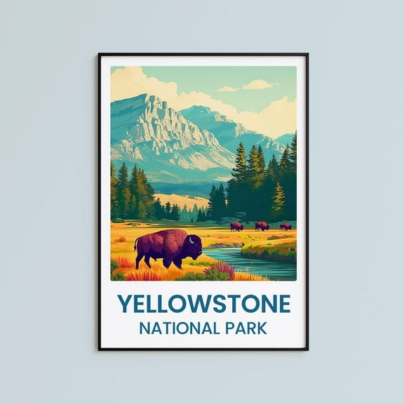 PosterArt National Park Poster Cartoon Travel Art, Wyoming Souvenir Wall Art Wall Decor, Size 8x12 UNFFRAMED