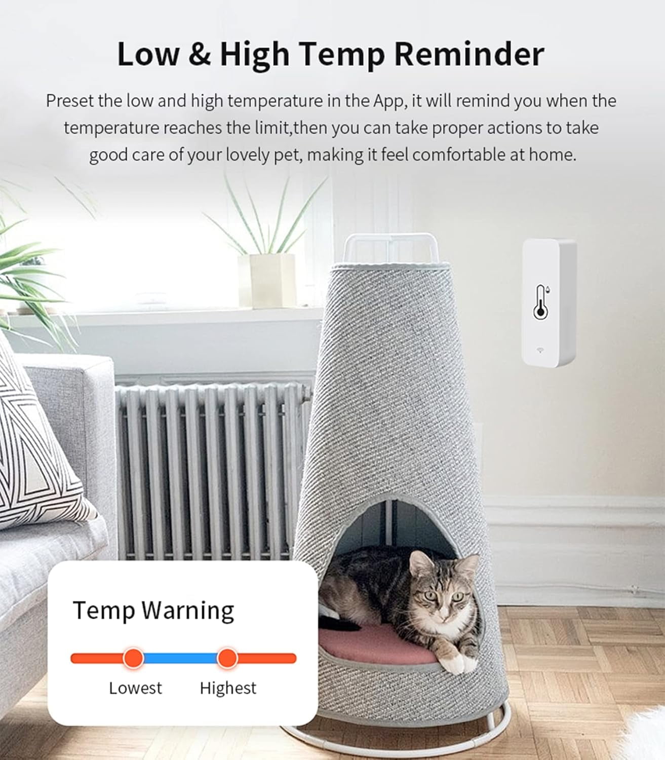 WiFi Temperature Humidity Sensor: Wireless Temperature Humidity Monitor with App Alert, Free Data Storage Export, Smart Indoor Thermometer Hygrometer Compatible with Alexa Google Assistant
