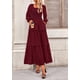 thumbnail image 5 of Vestido PRETTYGARDEN de Manga Larga con Fruncido y Escote Cuadrado en Rojo Vino Talle S, 5 of 8