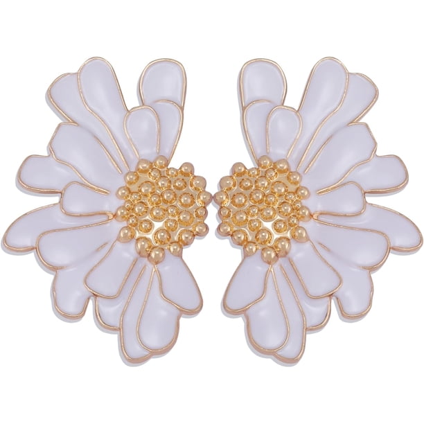 Pendientes vintage de flores para mujer, de aleación esmaltada, con forma de media flor. Pendientes de verano estilo boho playero con flores. Regalos de joyería para mujer.