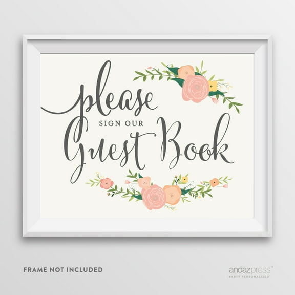 Sign Our Guestbook Floral Roses Wedding Party Signs