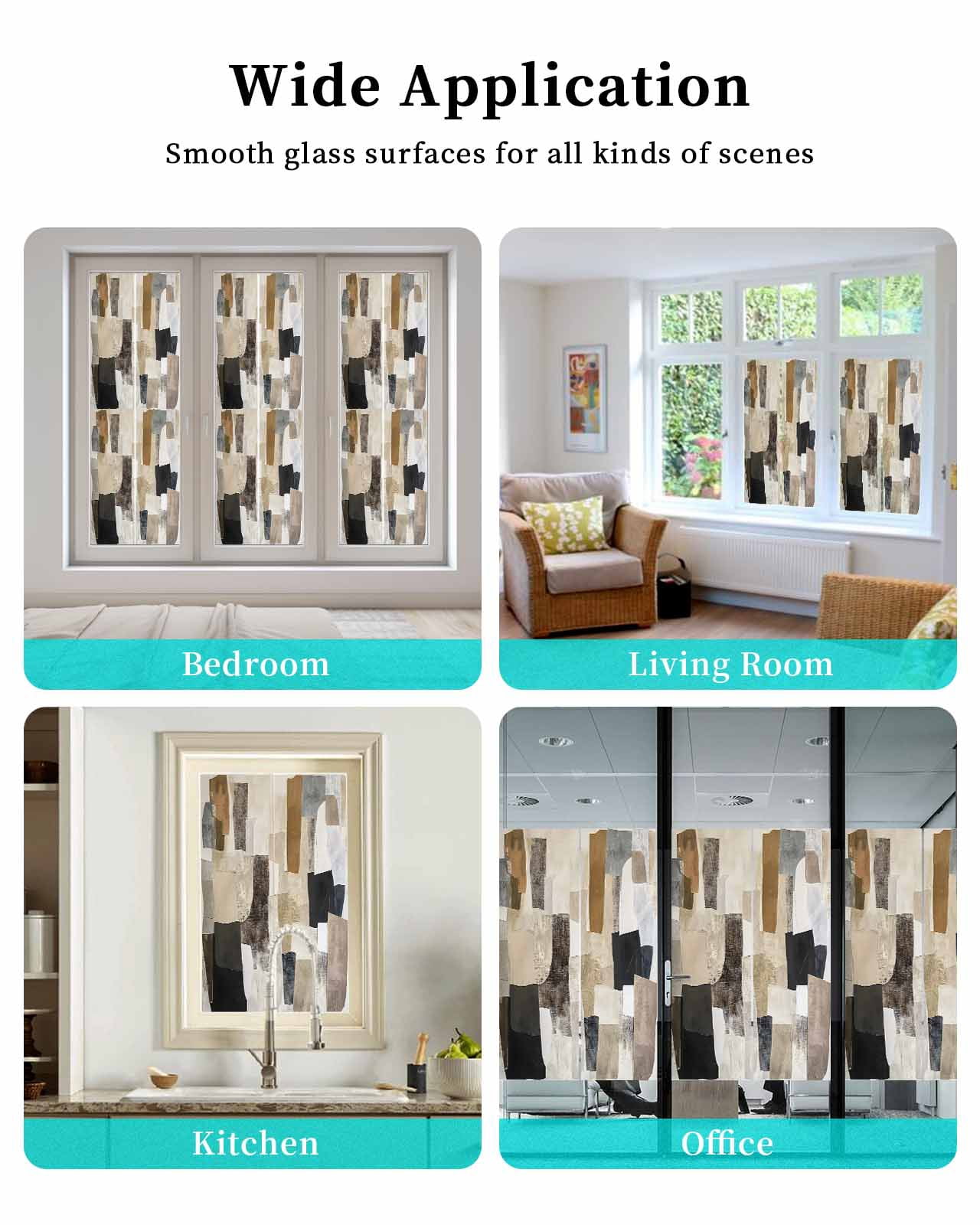 Window Privacy Film Modern Black Brown Stained Glass Window Film Decorative Sun Block Window Cover Abstract Oil Painting Art Window Clings Static Adhesive Sticker for Bathroom 23.6"x78.7"
