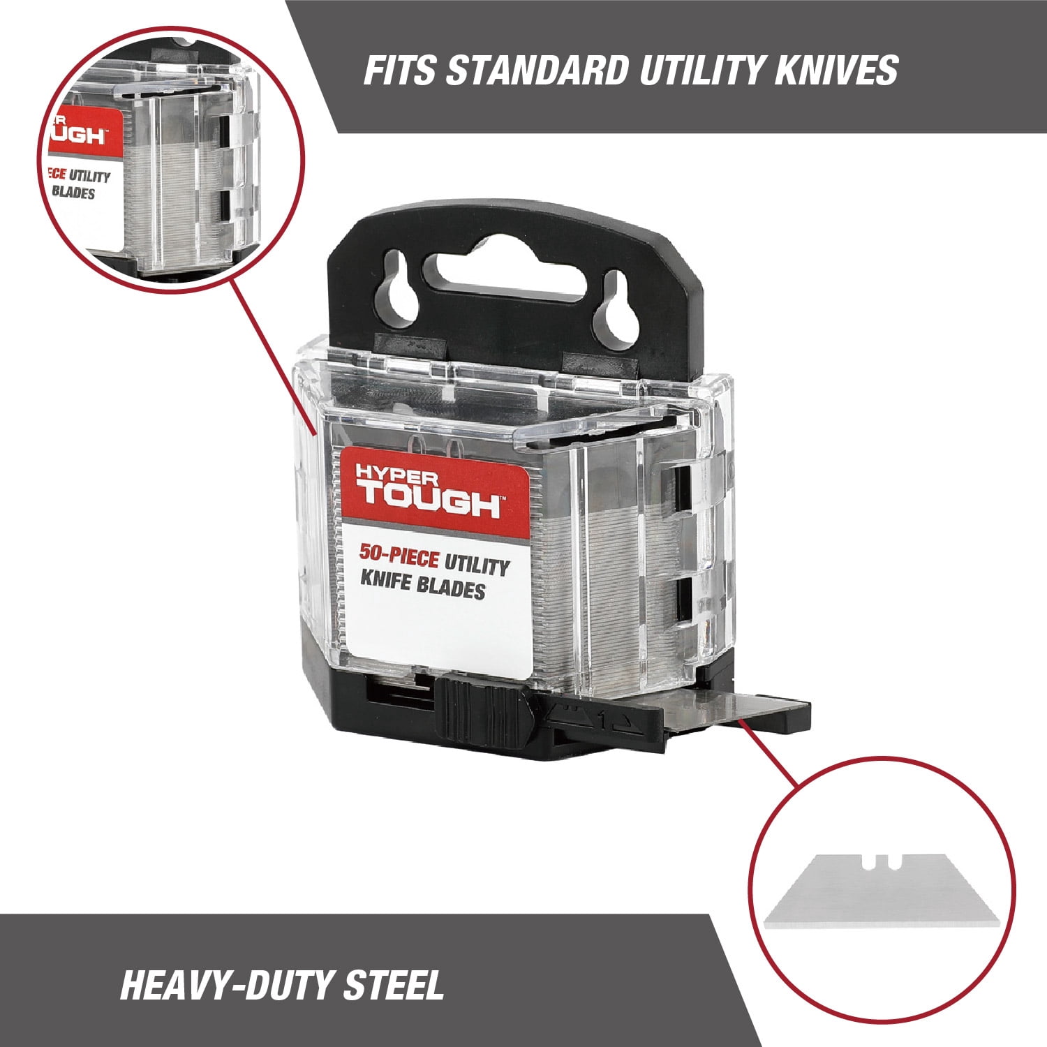 Hyper Tough 50-Piece Standard Utility Knife Blades with Blade Dispenser