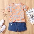 thumbnail image 3 of 3T Baby Girl Clothes Baby Girls 2PCS Outfits Letter Print Short Sleeve Tops Jeans Shorts Set 3-4T Baby Girls Summer Outfits Blue, 3 of 8