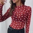 thumbnail image 5 of GZWYHT Women's Sheer Mesh Tops Polka Dot Print Long Sleeve Shirts Blouses Slim Fit T Shirts See Through Blouse Red L, 5 of 7