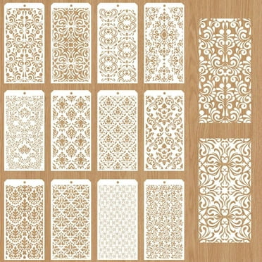 12 Pcs Decorative Painting Templates 12 Styles Damask Stencils for Craft Reusable Vintage Texture Stencils Mixed Media Stencil for Painting on Wood Wall Furniture Scrapbook Christmas Decor