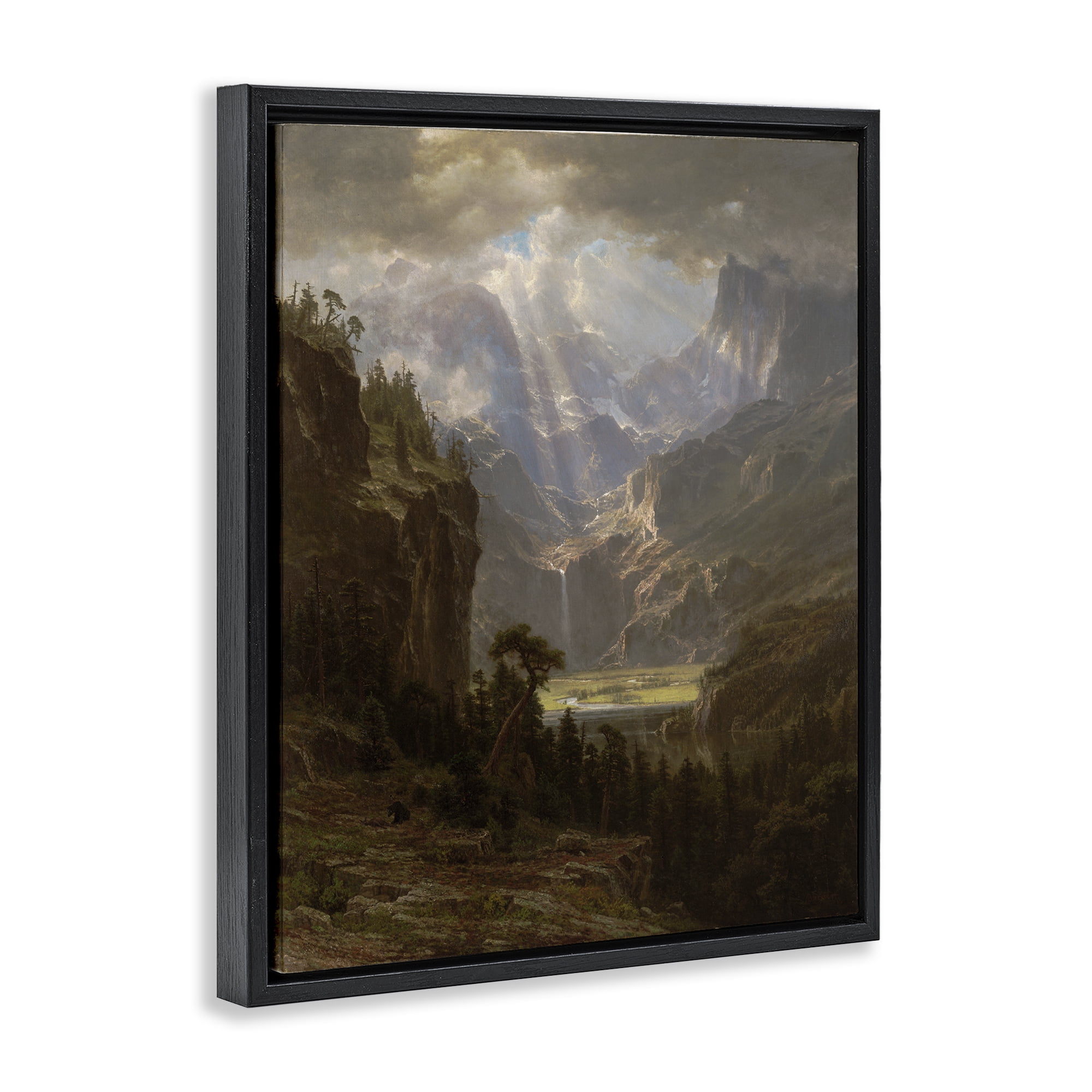 Stupell Industries Classic Bierstadt Rocky Mountains Landscape & Nature Painting Black Floater Framed Canvas Art Print Wall Art, 25 x 31
