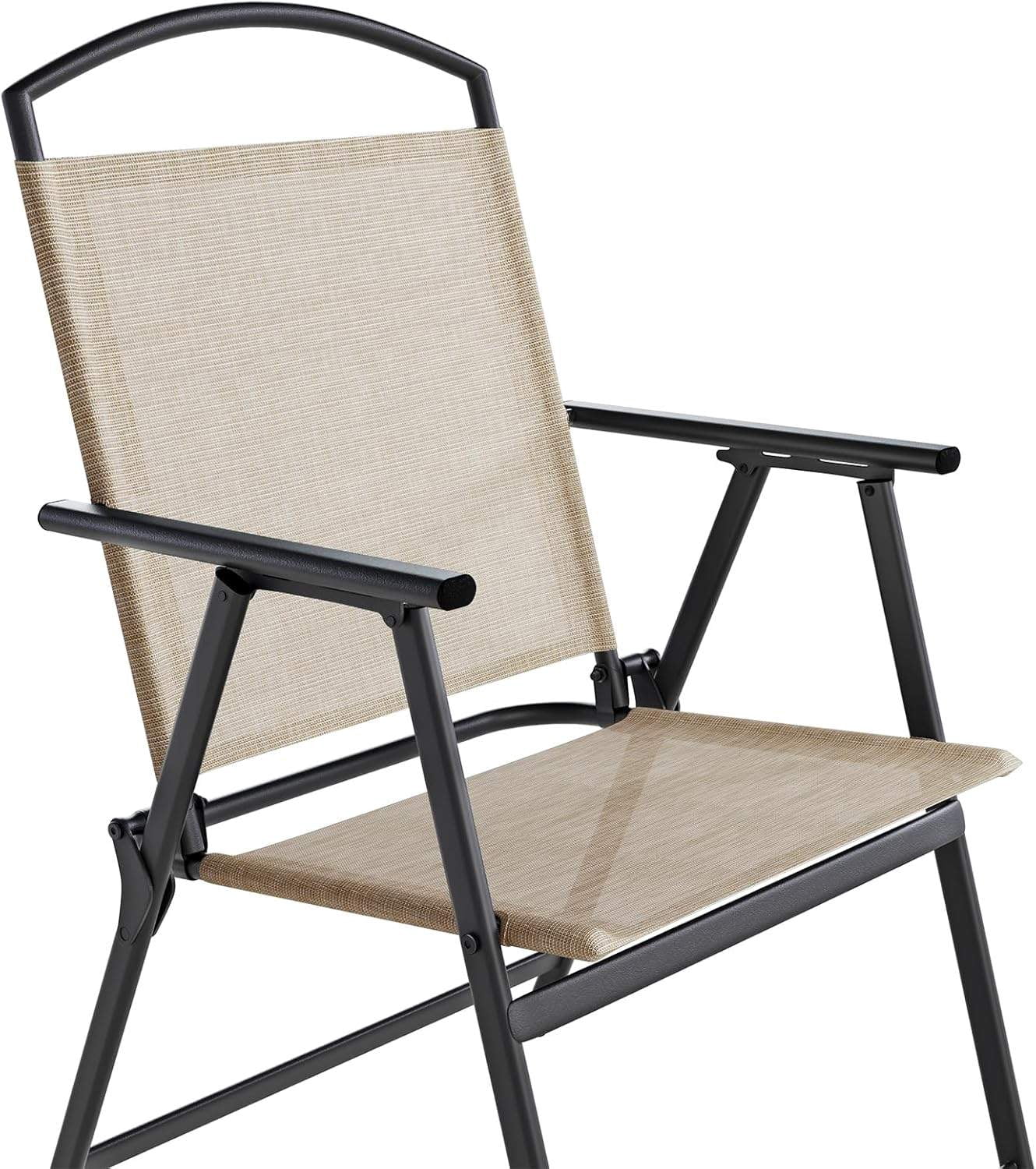 Folding Patio Chairs Set of 2, Outdoor Dining Chairs with Armrests, Breathable Textilene & Steel Frame for Lawn, Garden, Yard or Poolside - Beige