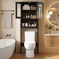 thumbnail image 2 of Walsunny Over The Toilet Storage Cabinet Bathroom Shelves Organizer Space Saver Freestanding Restroom Shelf with Tempered Glass Doors Anti-Tip Device Adjustable Shelf Black, 2 of 10