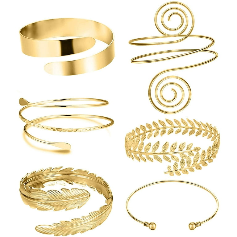 6 Pcs Arm Cuff Upper Arm Band Cuff Bracelet Bangle for Women Gold  Adjustable Minimalist Simple Coil Armband Set
