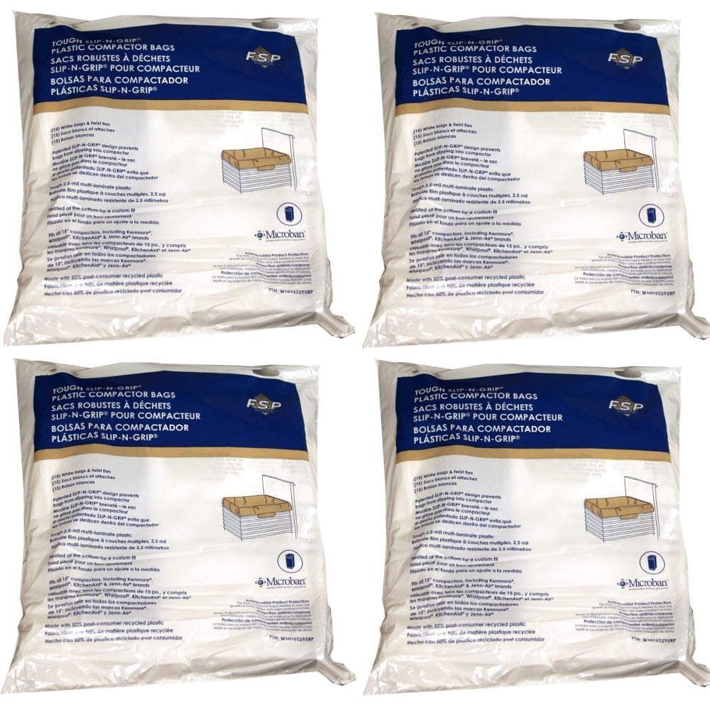 NEW 60 Pack Whirlpool 15 Inch Plastic Trash Compactor Bags W10165294RB 4318922 