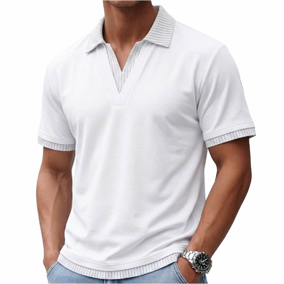 SAWOBUUN Men's Fake Two-Piece Collared Shirt Short Sleeve Pullover Top Lightweight Breathable Casual Summer Tee