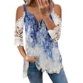 thumbnail image 1 of Elegante mujer casual cremallera cuello impresión blusa encaje manga corta camiseta verano Tops OAVQHLG3B Store  lin121212, 1 of 4
