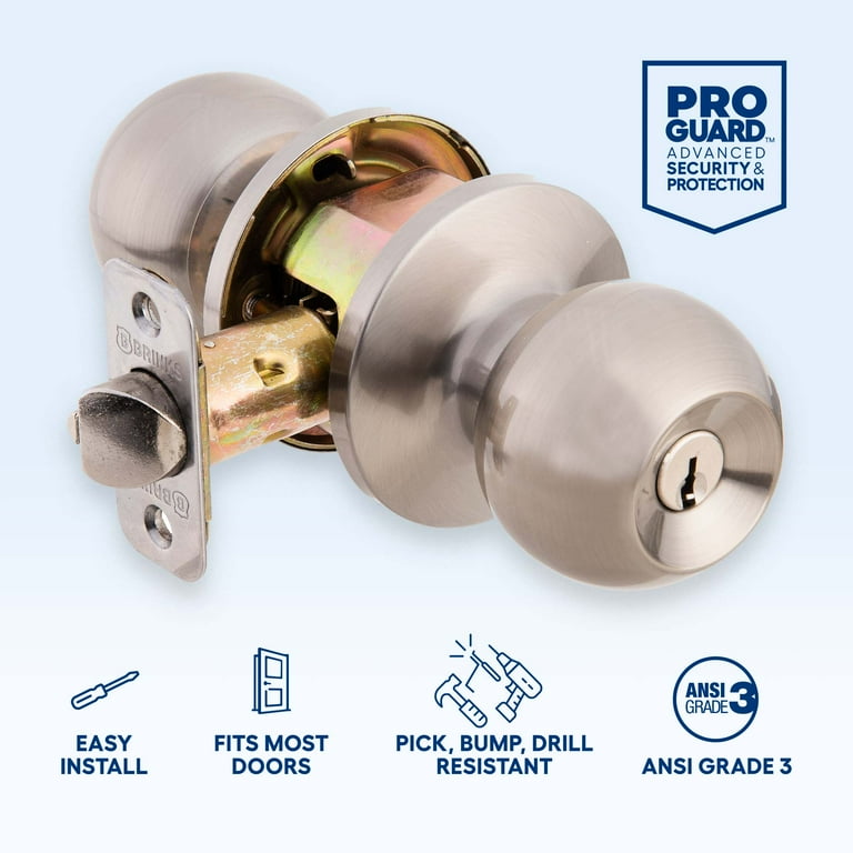 Brinks Keyed Entry Classic Ball Style Doorknob, Satin Nickel