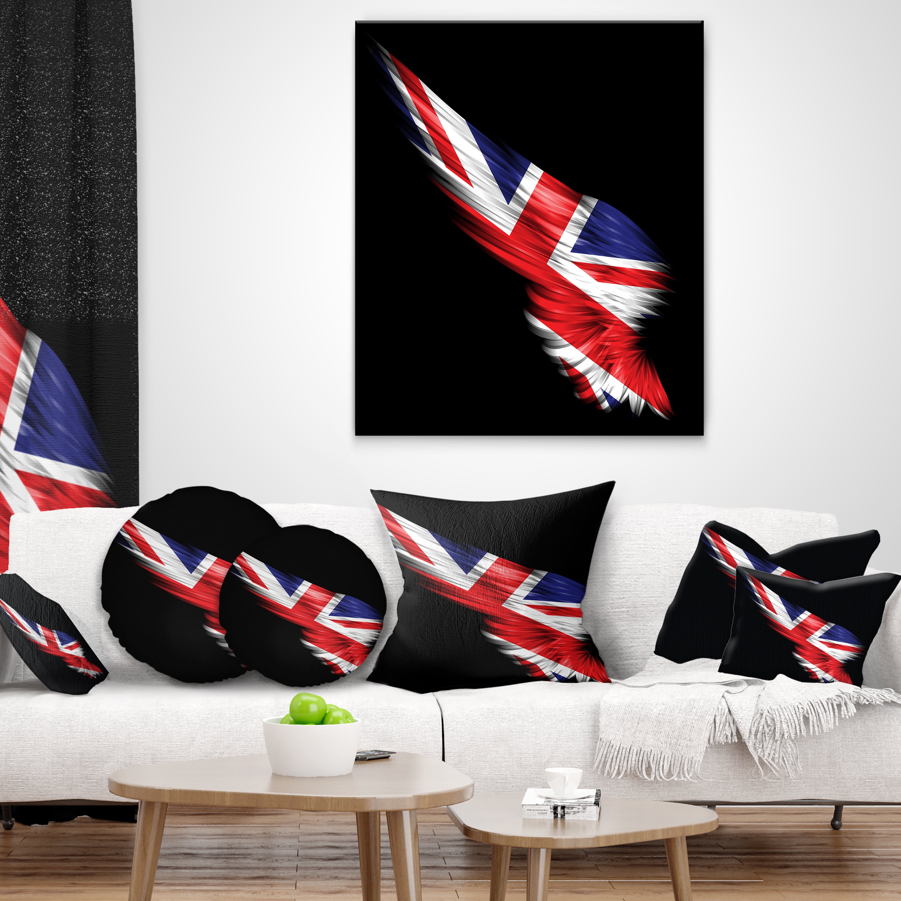 Designart Wing with United Kingdom Flag - Abstract Throw Pillow - 18x18