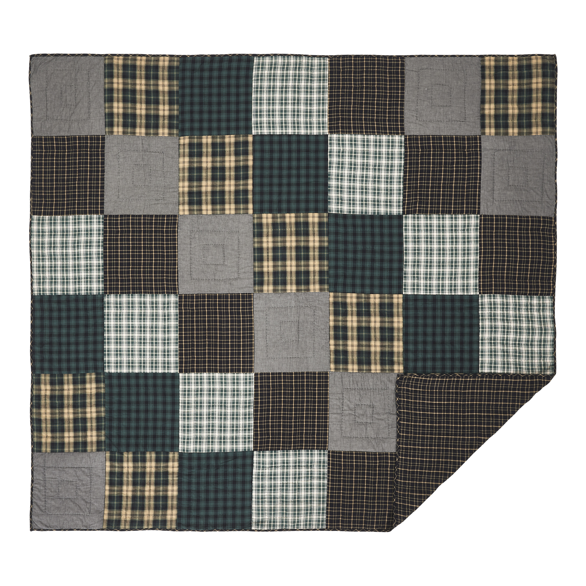 VHC Brands, Pine Grove Patchwork King Quilt, Green, 105x95