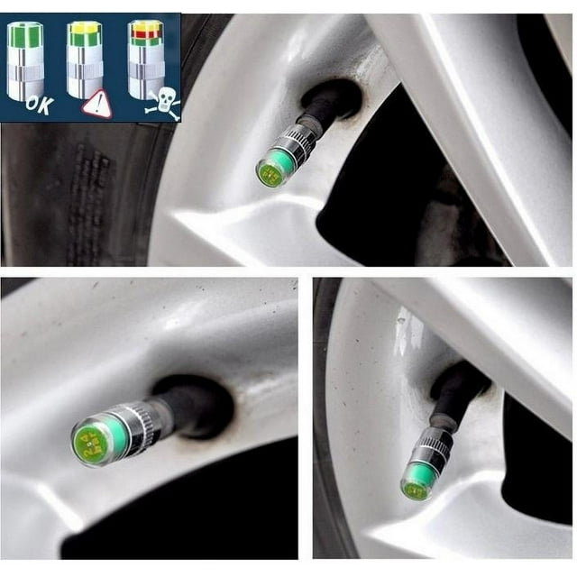 Juego de 4 unidades de monitores de presión de aire para neumáticos de coche, indicador de alerta de 3 colores, válvula de neumático