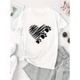 thumbnail image 3 of Tee-Shirt Graphique Cœur & Empreinte de Patte pour Femmes - Col Rond Manches Courtes, Polyester Confortable, Lavable en Machine, Mode Quotidiennevêtement Décontracté Tendancetelle Tissu Extensible, 3 of 8