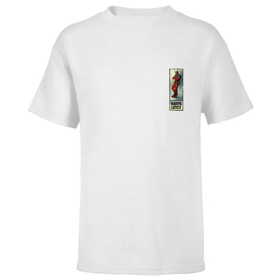 Marvel Deadpool Super Hero Comic Cover Corner Box in Corner - Short Sleeve T-Shirt for Kids - Customized-White