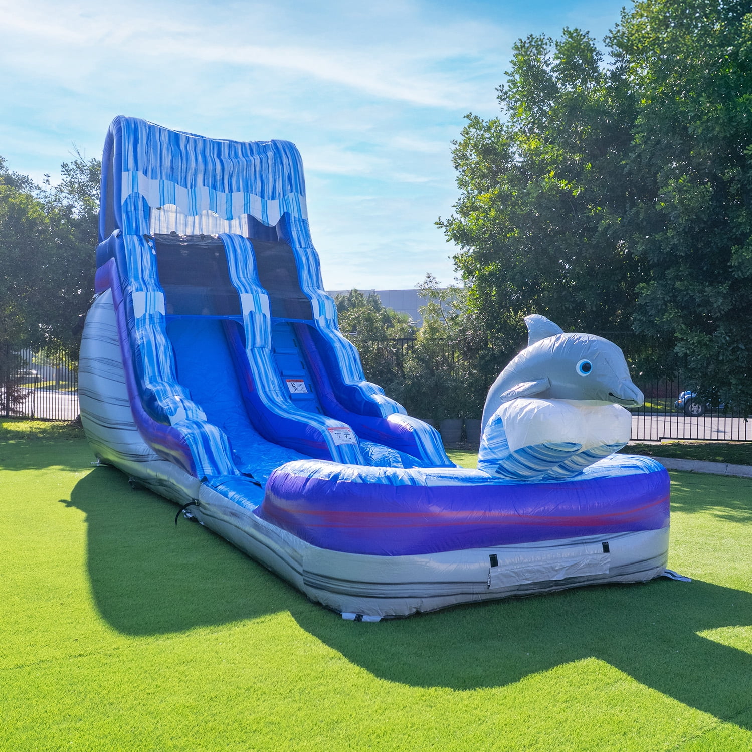 HeroKiddo Dolphin Marble Water Slide with Detachable Pool, Commercial Grade PVC Vinyl, Inflatable (Blower Included)