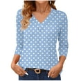 thumbnail image 2 of Ounisa Womens 3/4 Sleeve Tees V Neck Fashion Polka Dot Printed Base Layer Slim Fit Soft 2026 Spring Daily Casual Versatile Comfortable Tops S-2XL, 2 of 6