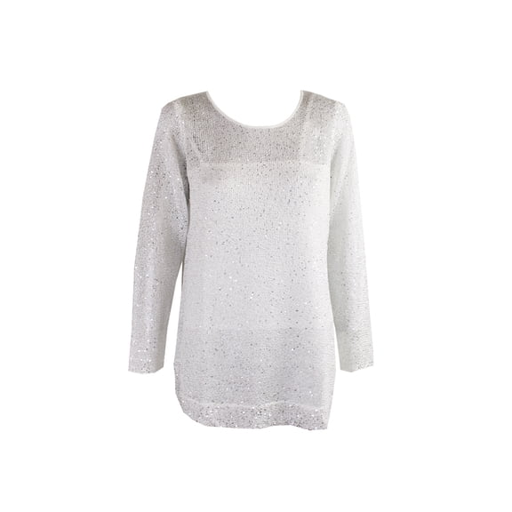 Alfani Cloud Long-Sleeve Shirt-Tail-Hem Sequined Sweater XL