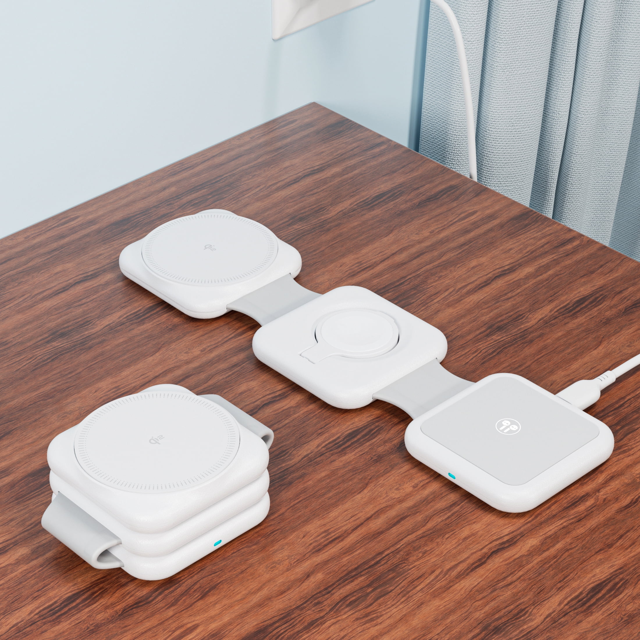 onn 3-in-1 Wireless Charging pad– Foldable Design with Wall Adapter & Cable, White – Compatible with iPhone 17/16/15/14/13/12, Apple Watch, AirPods and other Qi enabled devices