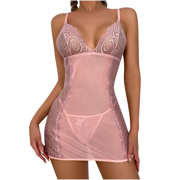 Ropa interior de encaje de malla transparente con tirantes finos de Color sólido a la moda para mujer con conjunto de lencería Sexy de bragas Fridja nalpqowj40874