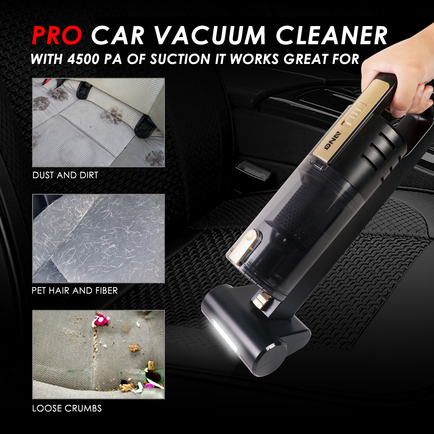 7.4V 40W 4500Pa Cordless Handheld Car Mini Vacuum Cleaner Strong Suction Portable Duster - Black