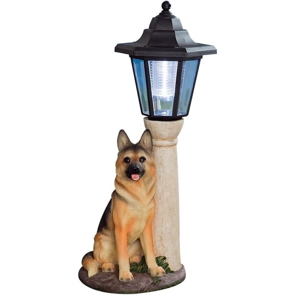 Bits and Pieces Solar Dog Lantern (Shepherd) – 13.5" Resin Solar-Powered LED Garden Statue