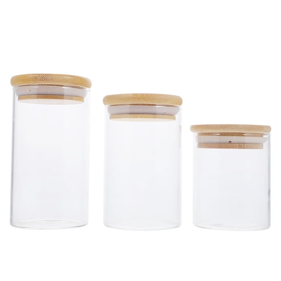 ETEREAUTY Set of 3 Glass Storage Jars with Airtight Lids for Nuts, Grains, Herbs, and Kitchen Pantry Organization