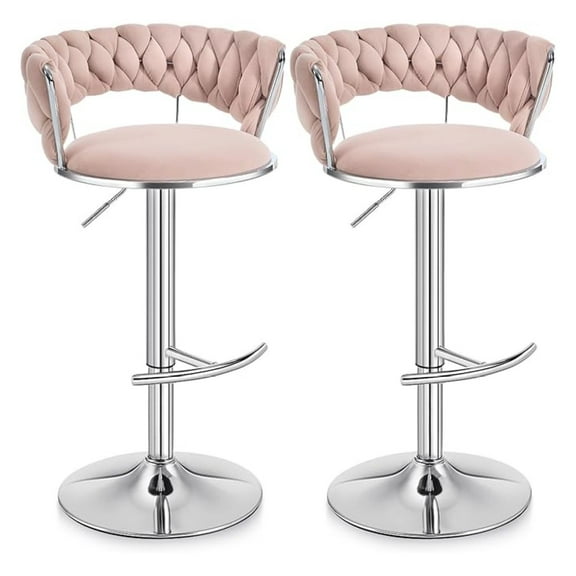 Bar Stools Set of 2, 360° Swivel Counter Height Barstools Adjustable Pink