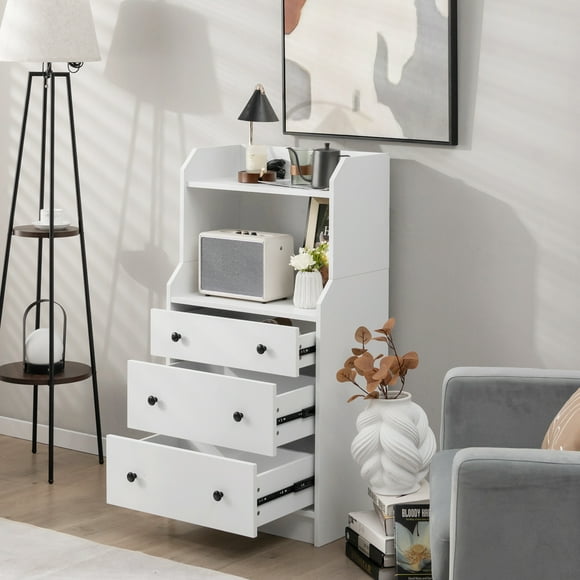 Giantex 3 Drawers Dresser for Bedroom, Storage Dresser Chest w/Anti-toppling Device, Tall Nightstand, White