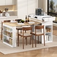 thumbnail image 2 of HMSHA Extendable Dining Table with Folding Tabletop,Bar Table with Drawers and Power Outlet,Kitchen Island with Wheels and Hooks,Sideboard for Kitchen and Dining Room(Creamy White+Natural), 2 of 12